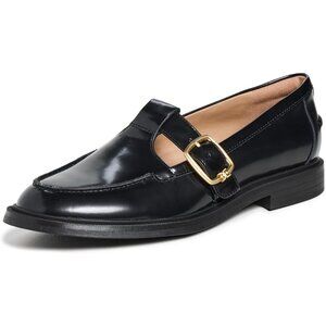 Sam Edelman Womens Black Leather Rounded Toe Ankle Buckle Elaina Loafer Flats